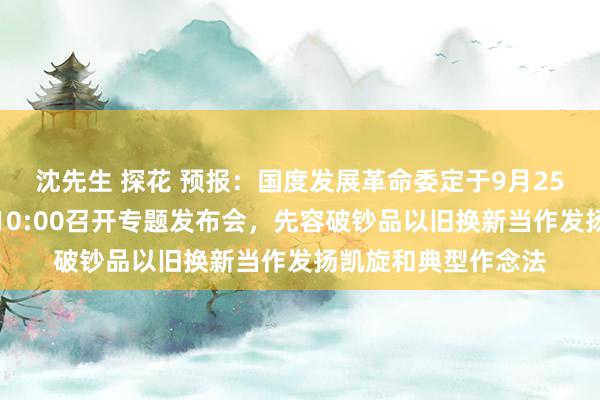 沈先生 探花 预报：国度发展革命委定于9月25日（星期三）上昼10:00召开专题发布会，先容破钞品以旧换新当作发扬凯旋和典型作念法