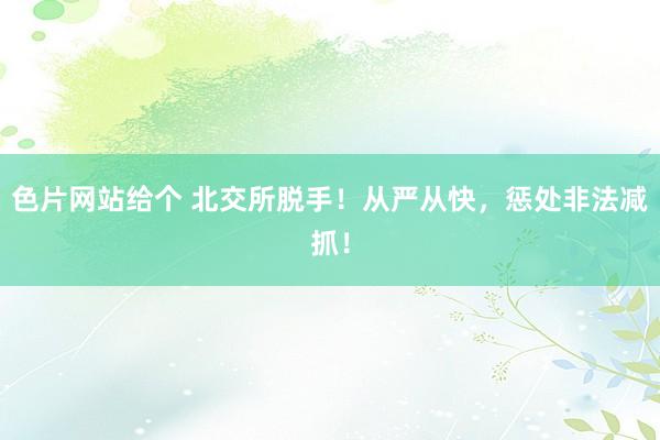 色片网站给个 北交所脱手！从严从快，惩处非法减抓！