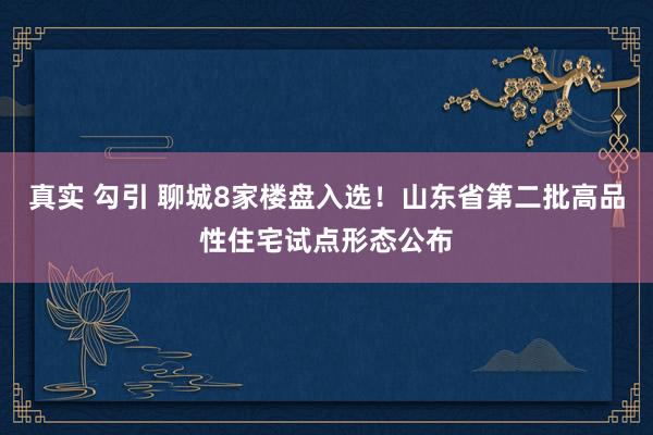 真实 勾引 聊城8家楼盘入选！山东省第二批高品性住宅试点形态公布