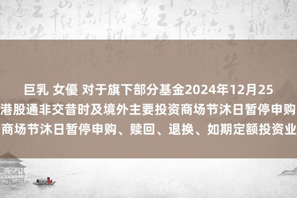 巨乳 女優 对于旗下部分基金2024年12月25日、2024年12月26日因港股通非交昔时及境外主要投资商场节沐日暂停申购、赎回、退换、如期定额投资业务的公告