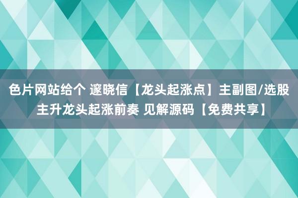 色片网站给个 邃晓信【龙头起涨点】主副图/选股 主升龙头起涨前奏 见解源码【免费共享】